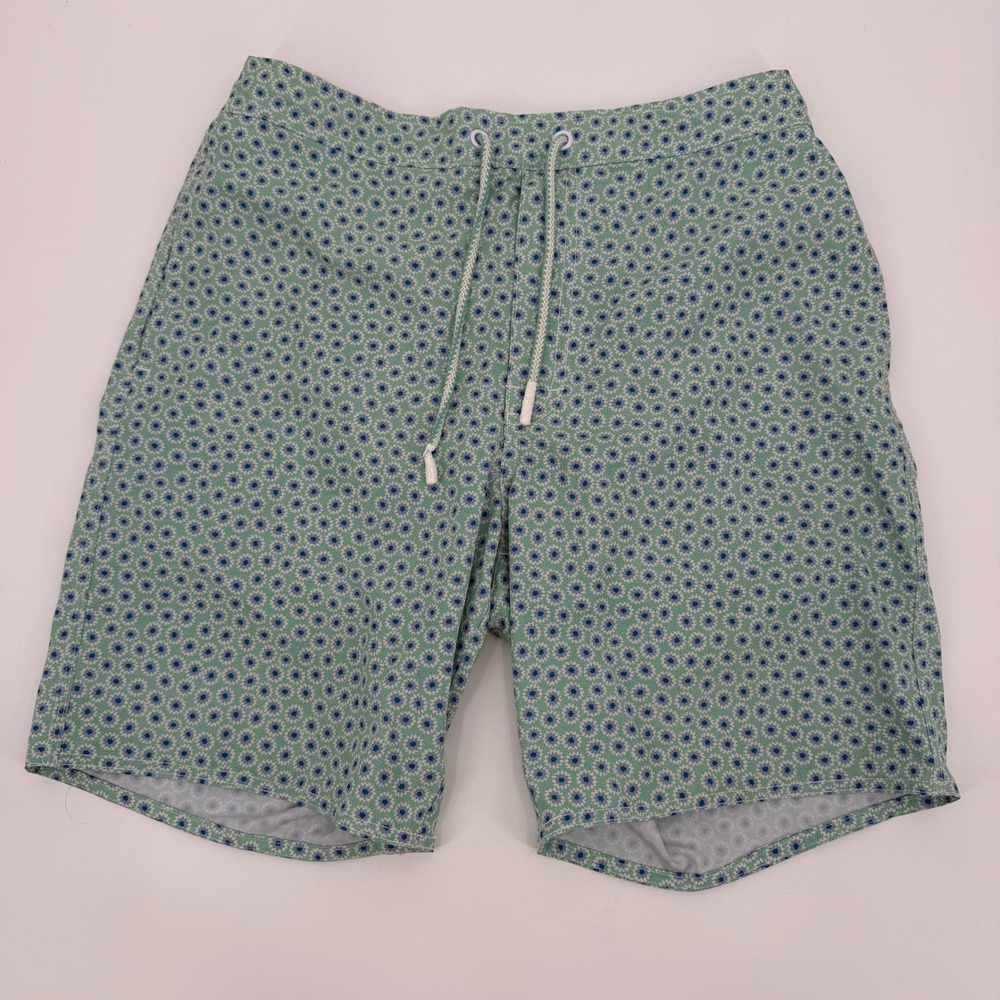 johnnie-O Mens Floral Print Swim‎ Trunks Green Blue Mesh Lined Size M